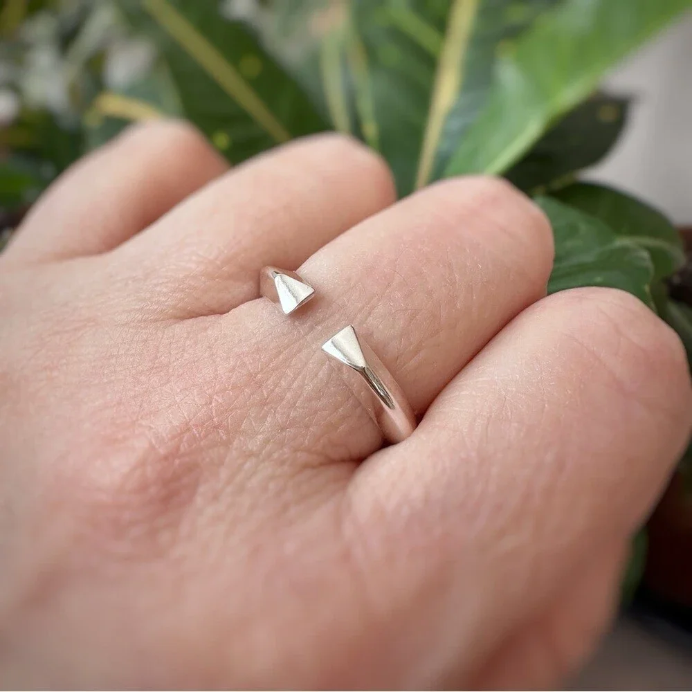 Men’s Sterling Silver Geometric Pyramid Ring Open Cuff Band